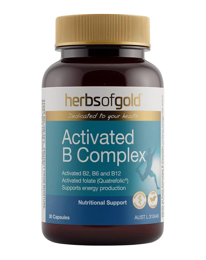 Activated B Complex by Herbs of Gold 30 capsule pack with B2, B6, B12 and folate