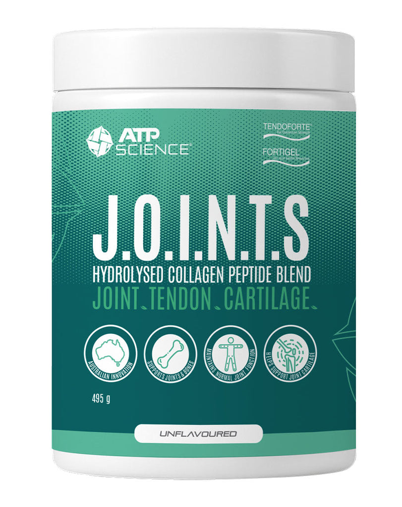 495g ATP Science Joints collagen supplement powder, unflavoured white container with joint support label
