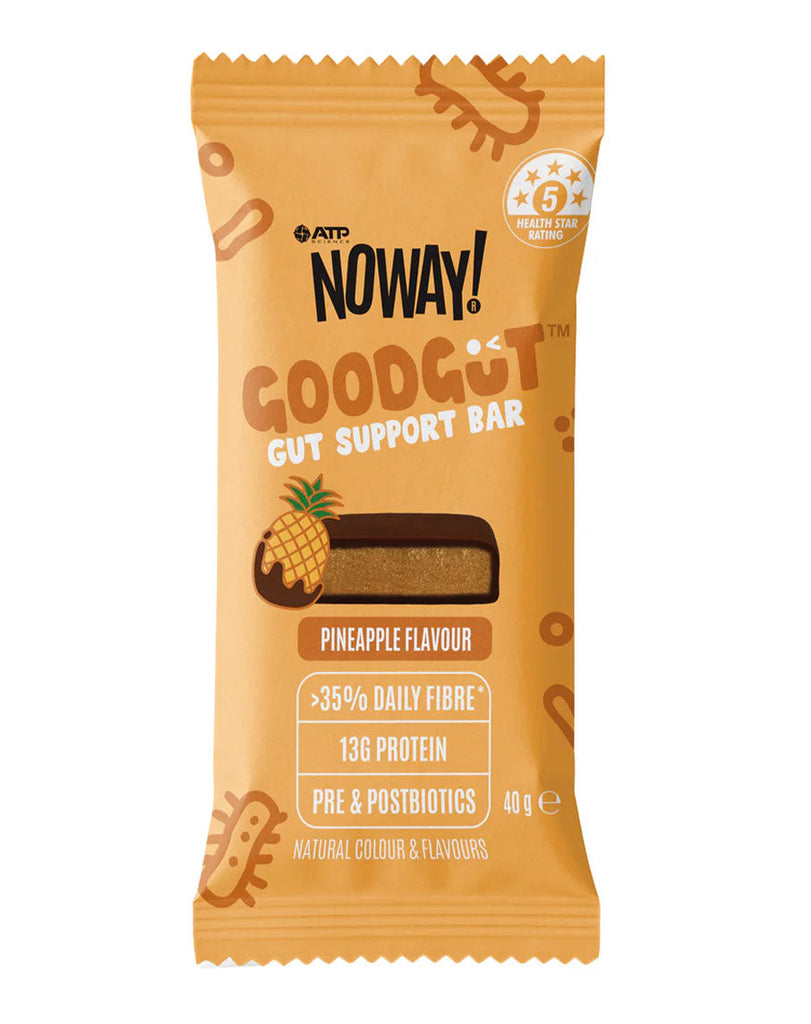 NOWAY GoodGut gut health snack bar, pineapple flavour 40g bar with 13g protein, prebiotics and postbiotics