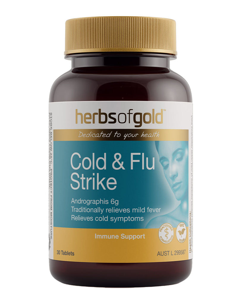Cold & Flu Strike by Herbs of Gold, 30 tablet bottle with andrographis formula for immune health and wellness