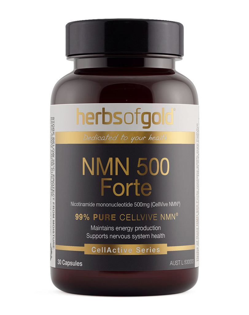 NMN 500 Forte by Herbs of Gold, 30 capsules with 500mg nicotinamide mononucleotide and CellVive NMN