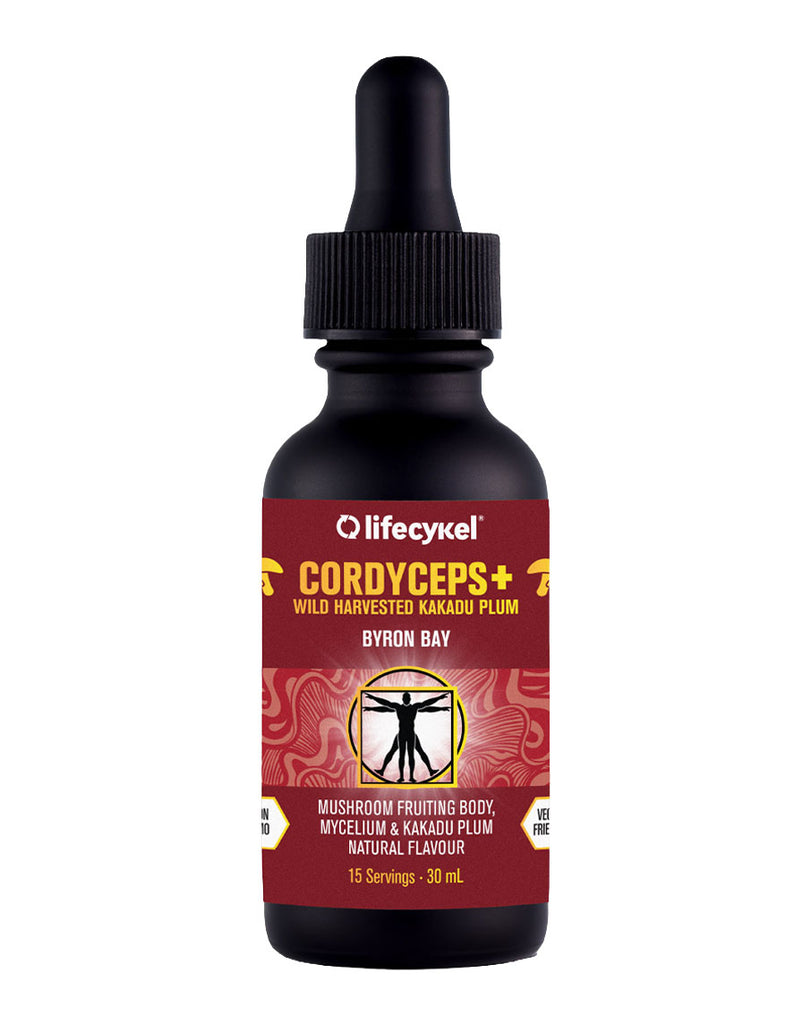 30mL Lifecykel Cordyceps+ tincture – wild harvested Kakadu Plum blend with mycelium, natural flavour