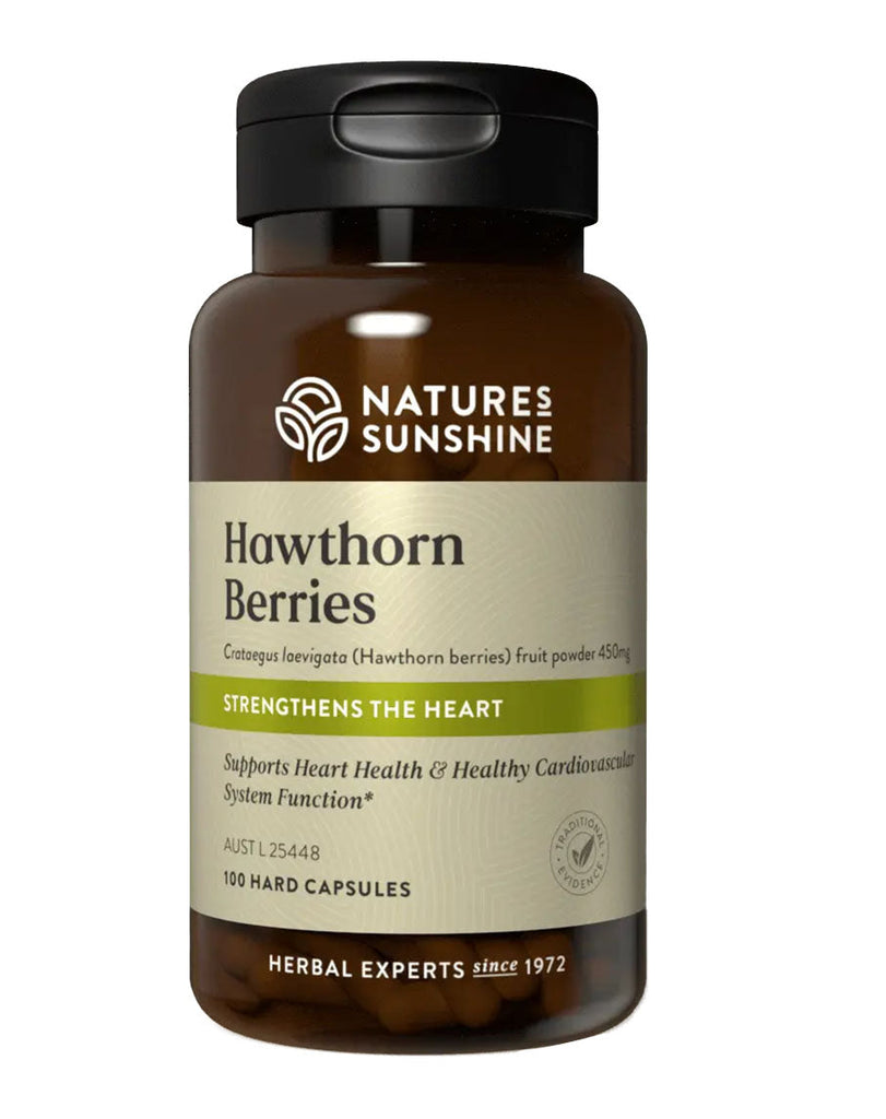 Natures Sunshine Hawthorn Berries capsules – 100-count bottle for heart and cardiovascular support