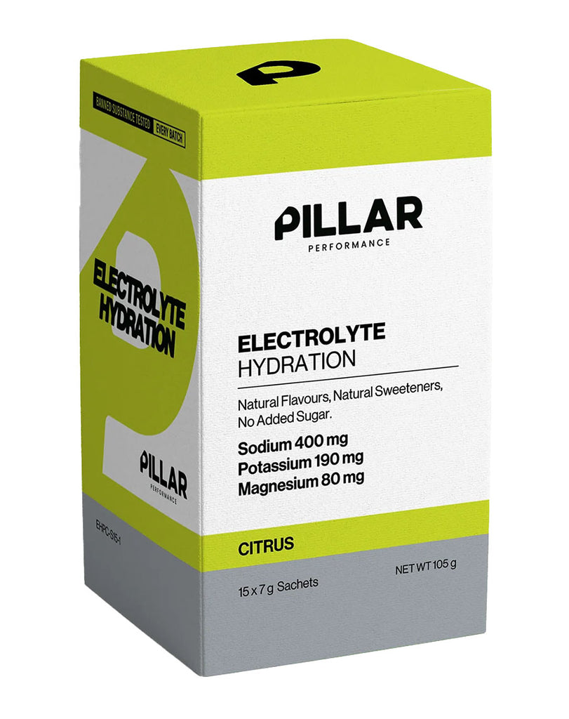 Pillar Performance Electrolyte Hydration Citrus sachets 15 pack electrolyte drink mix with no added sugar