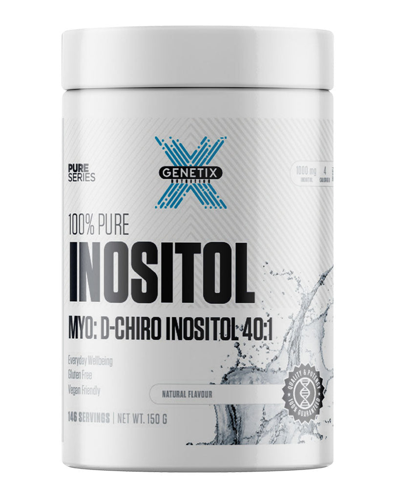 150g Genetix Pure Series Inositol powder tub with natural flavour, vegan friendly and gluten free label