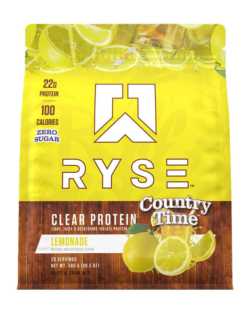 Country Time Lemonade RYSE Clear Protein isolate, 20-serving 580g yellow resealable bag