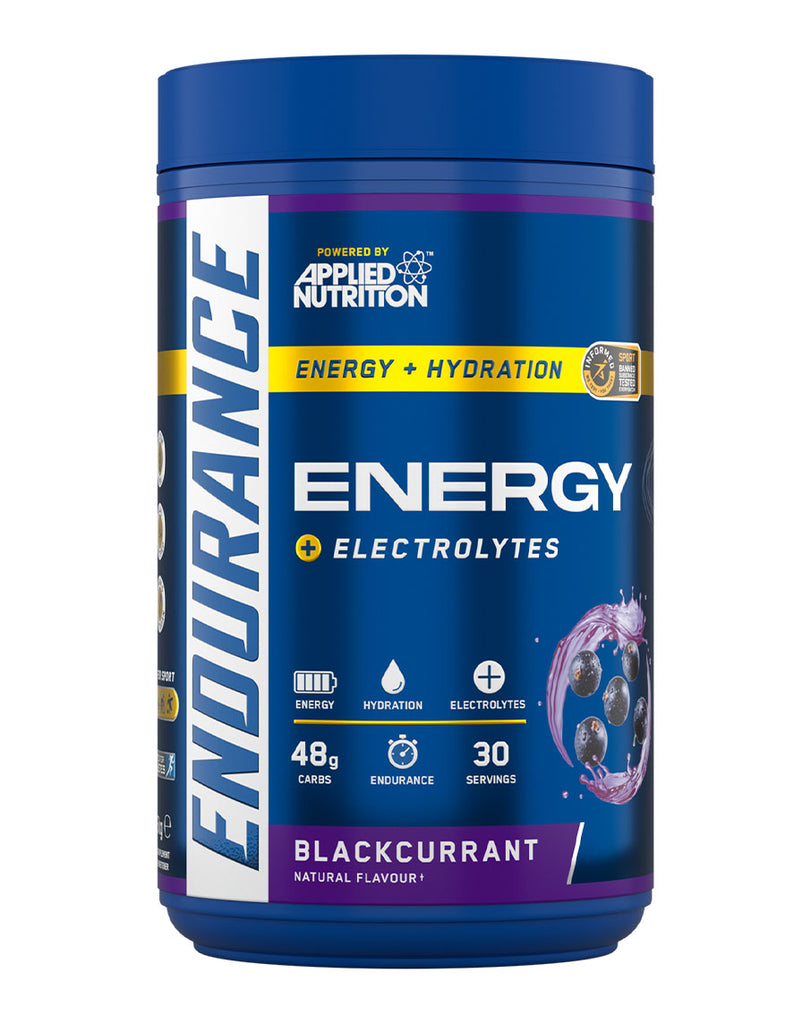 Applied Nutrition Energy + Electrolytes drink mix, Blackcurrant flavour 30 serves in blue tub packaging