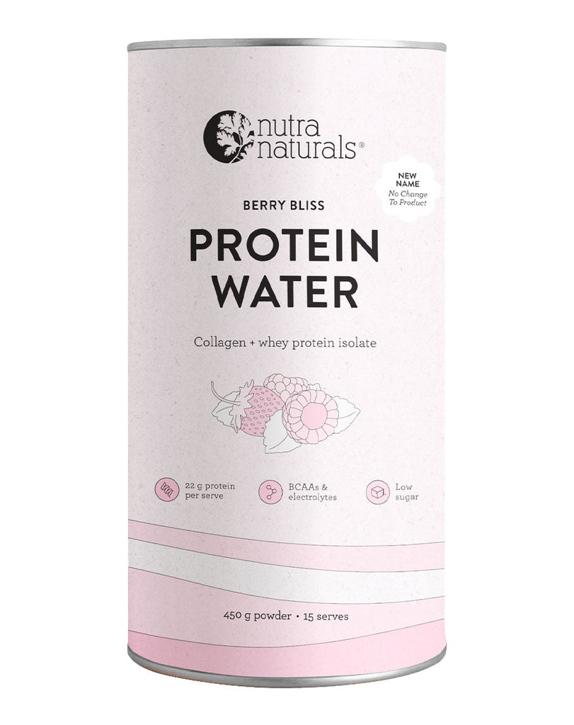 Nutra Naturals Berry Bliss Protein Water with collagen and whey isolate, 450g low sugar supplement powder