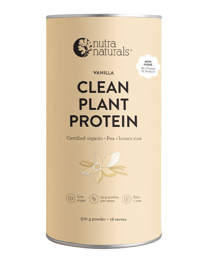 Vanilla Clean Plant Protein by Nutra Organics, 500g vegan protein powder with pea and brown rice protein
