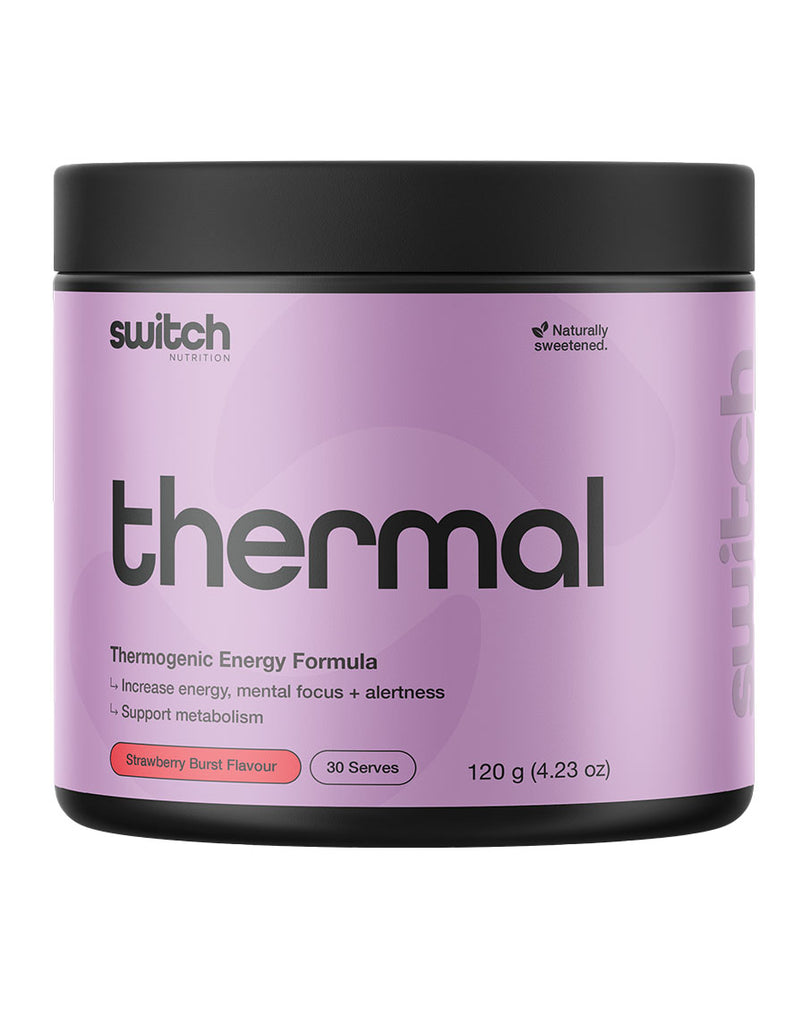 Switch Nutrition thermal fat burner 120g strawberry burst, pink tub, thermogenic energy supplement powder