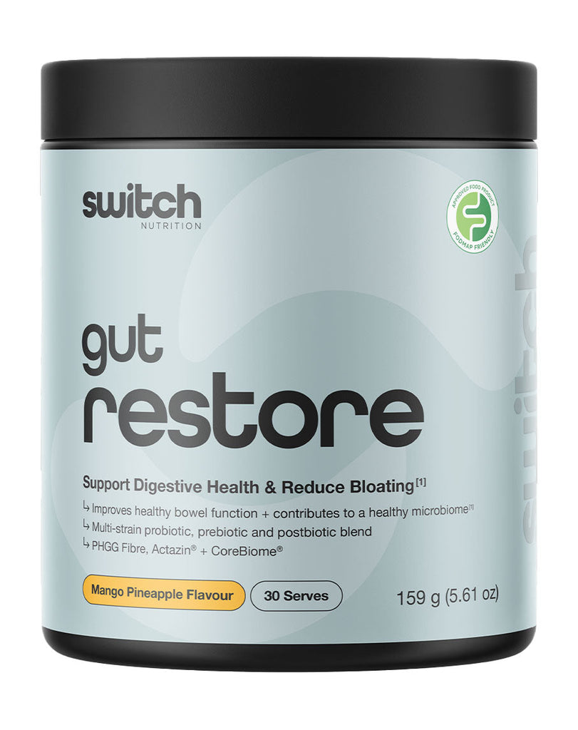 Switch Nutrition Gut Restore mango pineapple flavour digestive health supplement, 159g tub, 30 serves