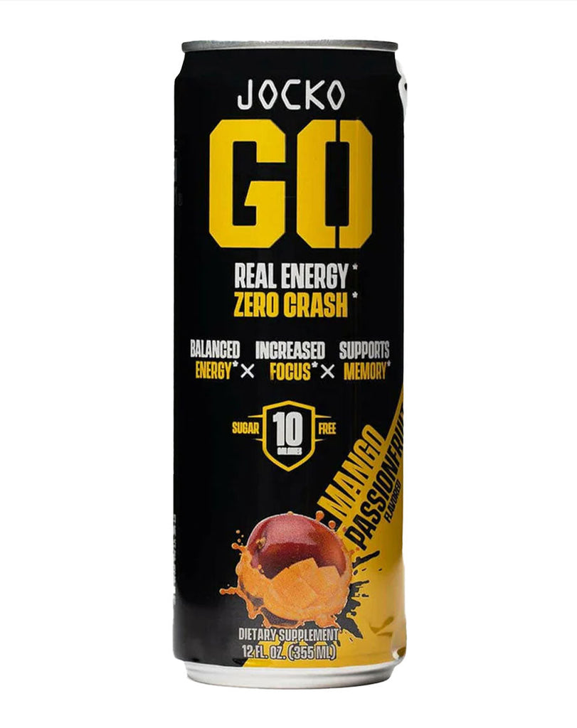 Jocko GO energy drink iced tea lemonade flavour, 12oz can with sugar free label and lemon graphic