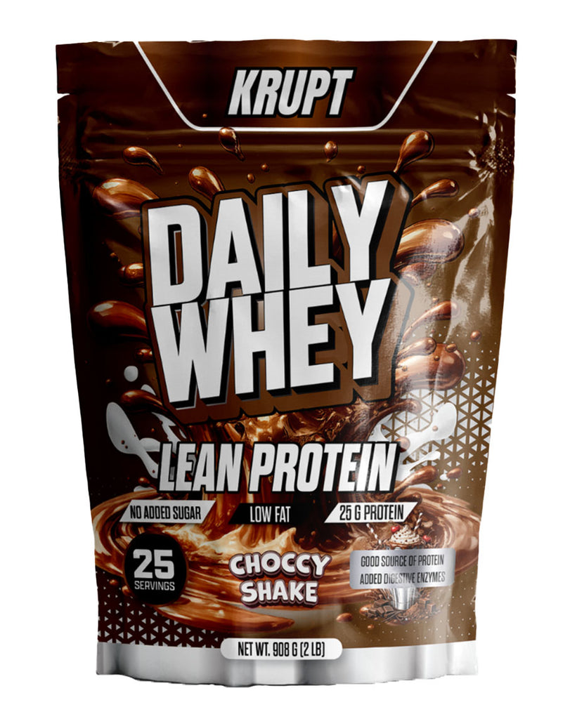 Krupt choccy shake whey protein powder, 908g bag with low fat, no added sugar and digestive enzymes