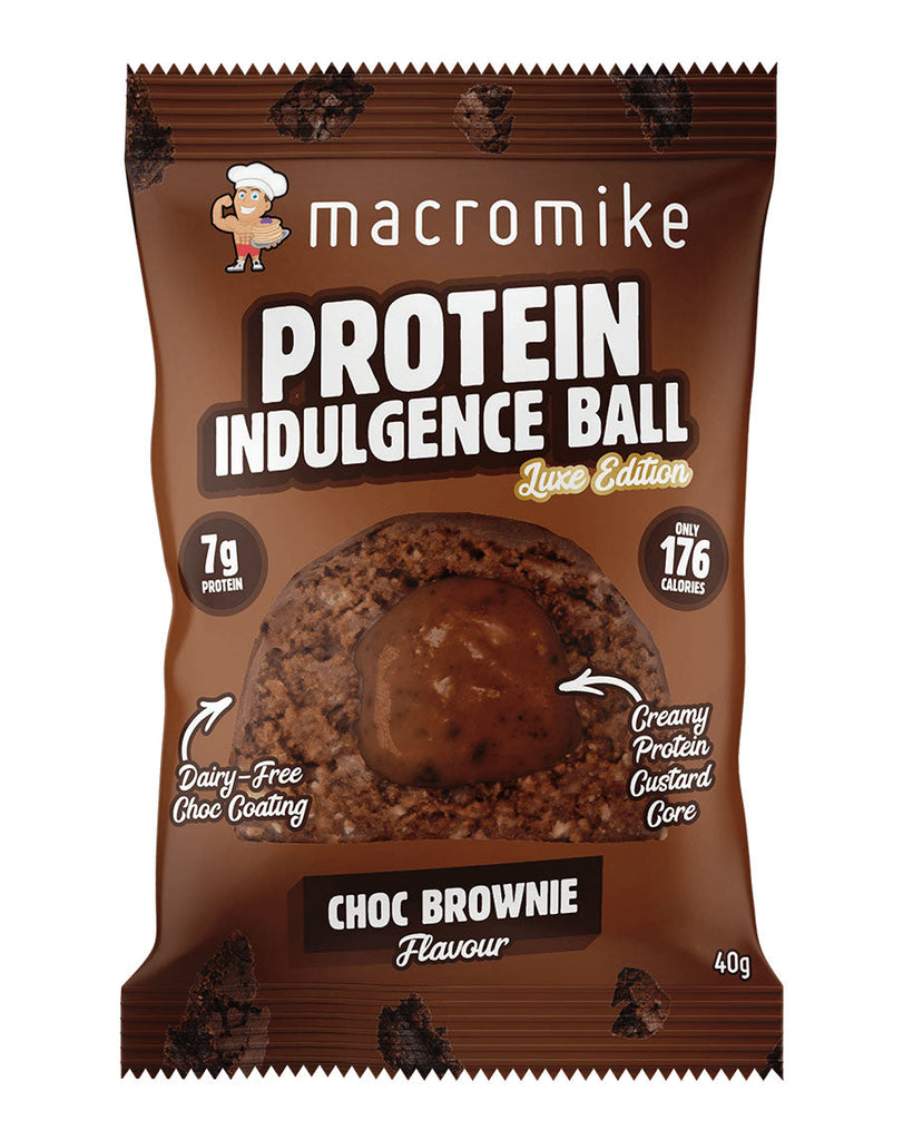 Macro Mike Choc Brownie Protein Indulgence Ball, 40g snack with creamy protein custard core and 7g protein