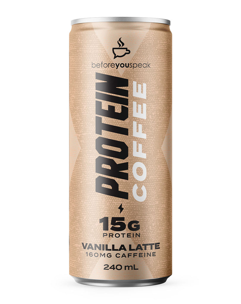 Vanilla Latte protein coffee drink by Beforeyouspeak, 240mL ready-to-drink can with 15g protein