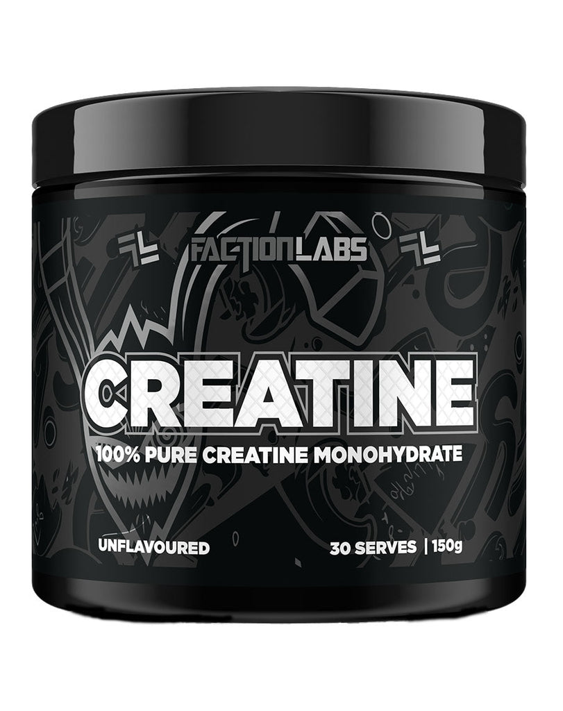 Faction Labs 100% pure creatine powder 150g unflavoured black container 30 serve gym supplement