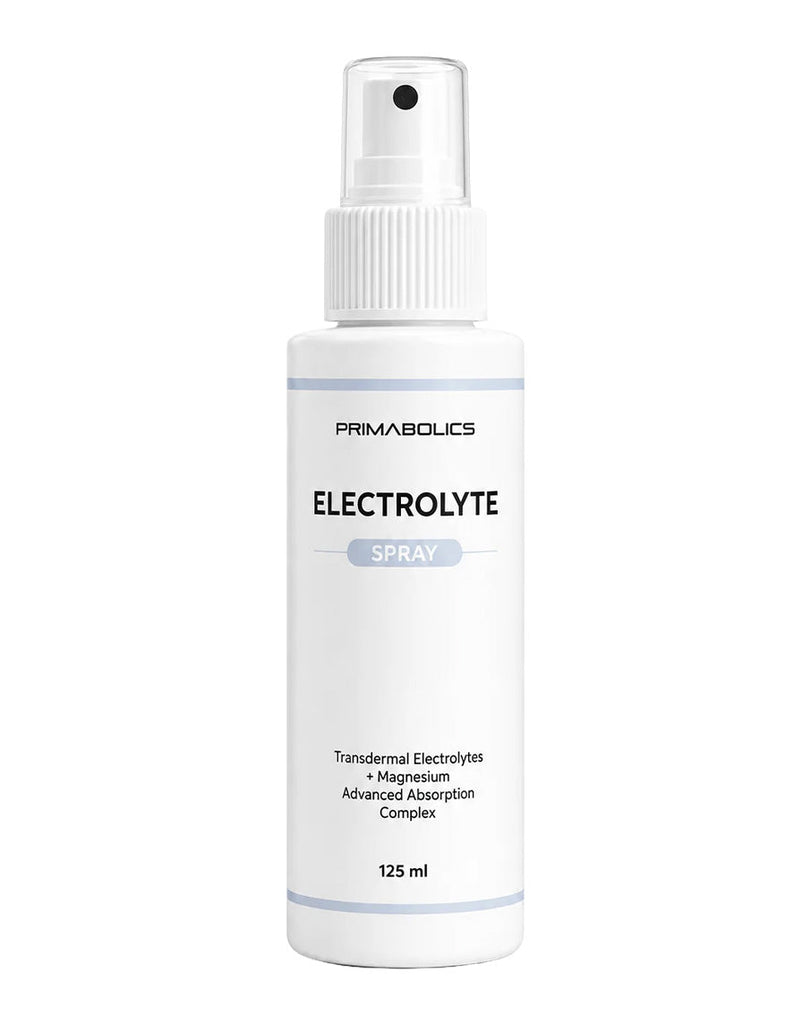 Primabolics Electrolyte Spray 125ml white bottle with transdermal electrolytes and magnesium formula