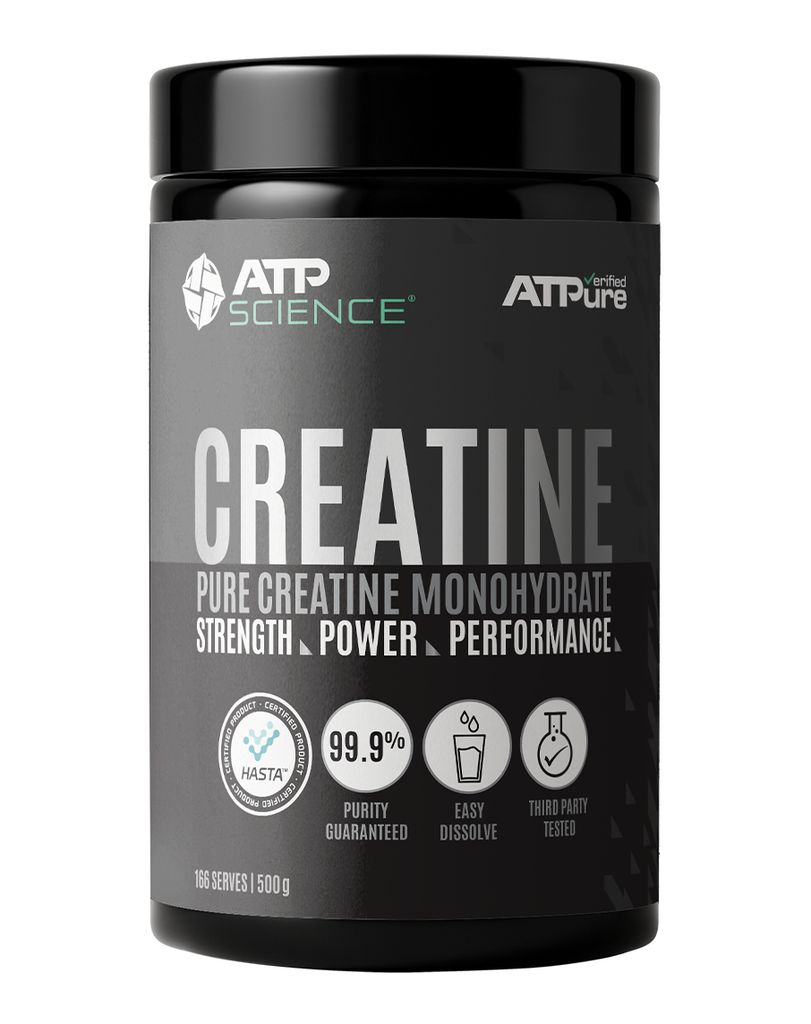 ATP Pure Creatine by ATP Science – 500g creatine powder container with strength and performance branding