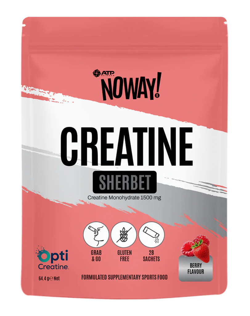 ATP Science NOWAY! Creatine Sherbet berry creatine powder, 28 sachets in pink resealable pack
