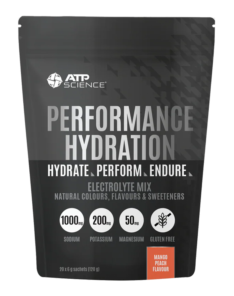 ATP Science mango peach hydration electrolyte powder, 120g pouch with sodium, potassium and magnesium blend