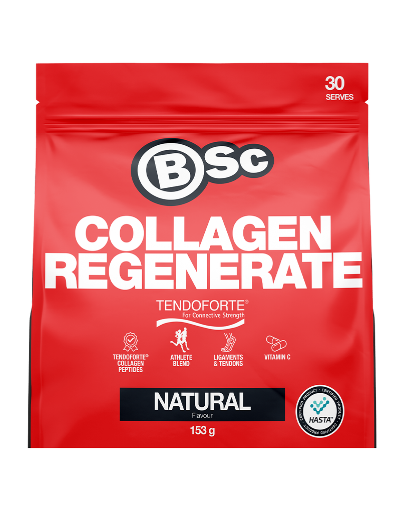 BSc collagen regenerate natural flavour 153g pouch with red packaging and bold white label