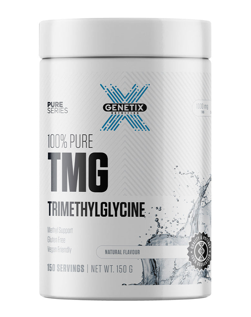 Genetix Nutrition TMG trimethylglycine supplement, 150g natural flavour powder in white Pure Series tub