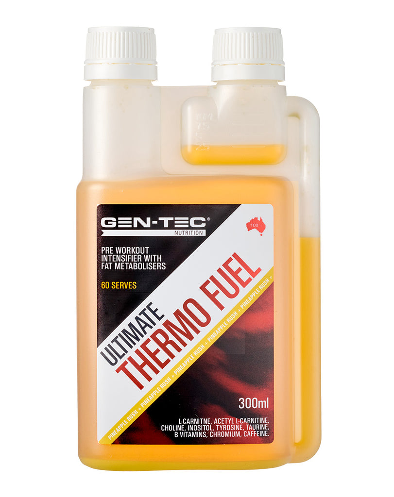 Gen-Tec Ultimate Thermo Fuel pineapple pre-workout, 300ml dual-chamber bottle with 60 serves