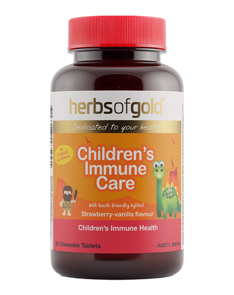 Herbs of Gold Children’s Immune Care, 60 chewable tablets, strawberry vanilla flavour immune support supplement