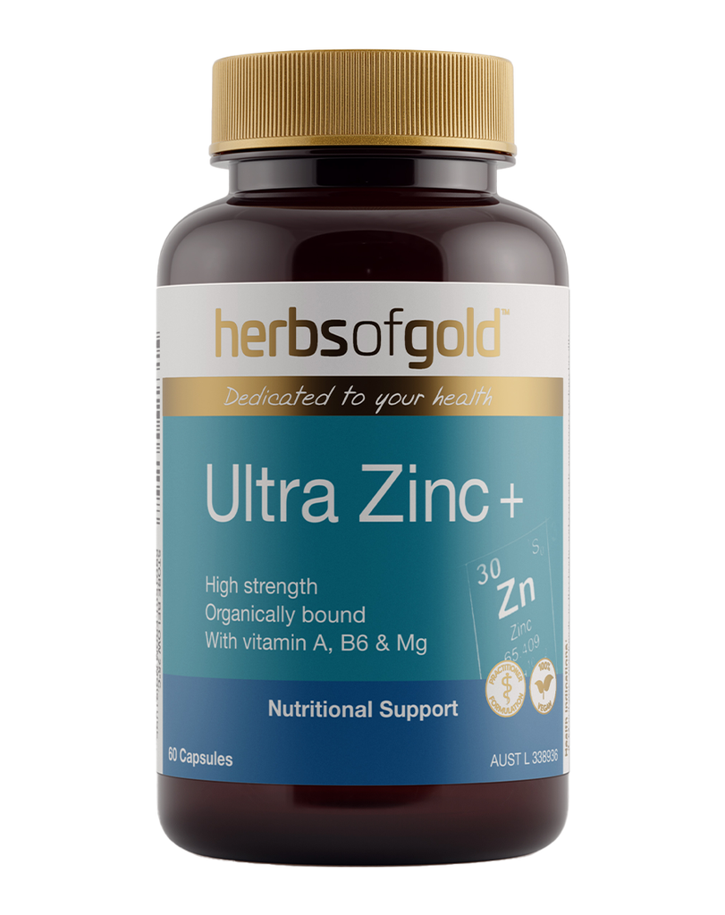 Herbs of Gold Ultra Zinc+ 60 capsules, high-strength zinc supplement with vitamins A, B6 and magnesium