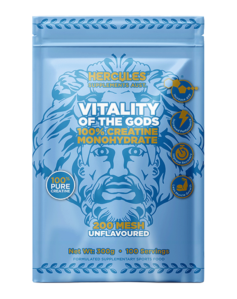 Hercules Supplements Aust. 100% pure creatine monohydrate, unflavoured 300g stand-up pouch with 100 servings