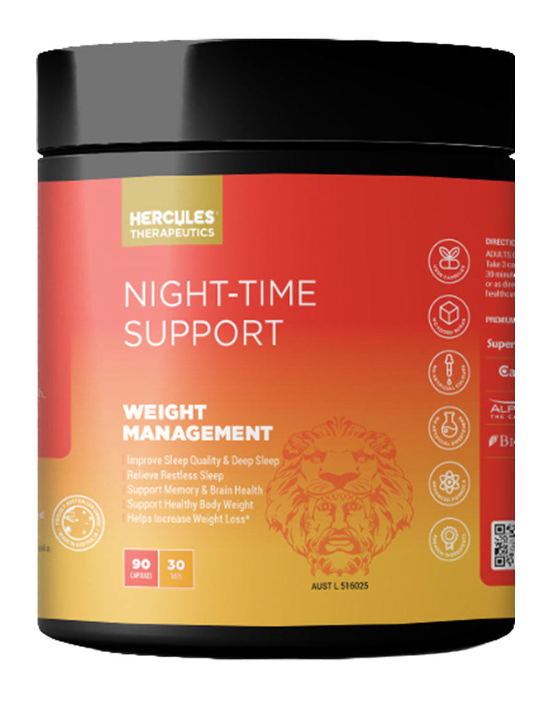 Night-Time Support weight management supplement by Hercules Therapeutics, 90-capsule container, 30-day supply