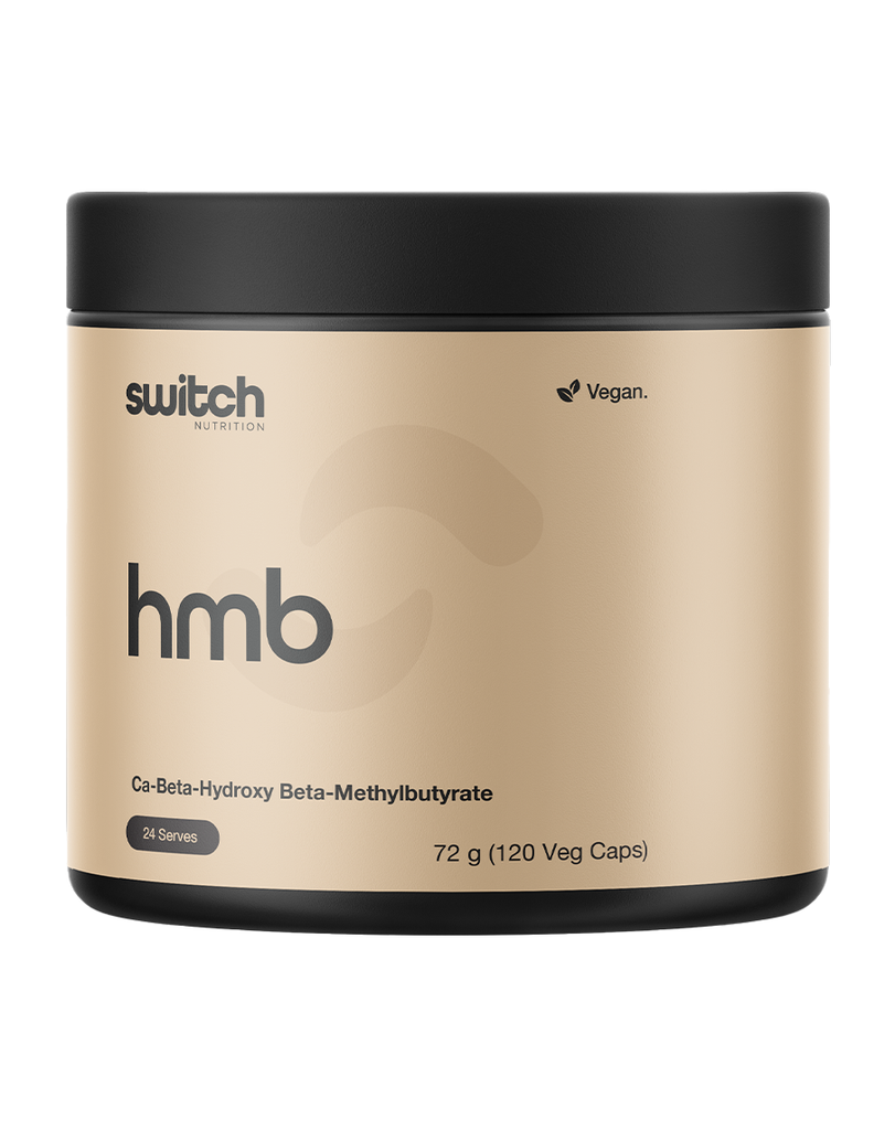 Switch Nutrition HMB capsules 120 veg caps, 72g beta-hydroxy beta-methylbutyrate supplement, beige tub