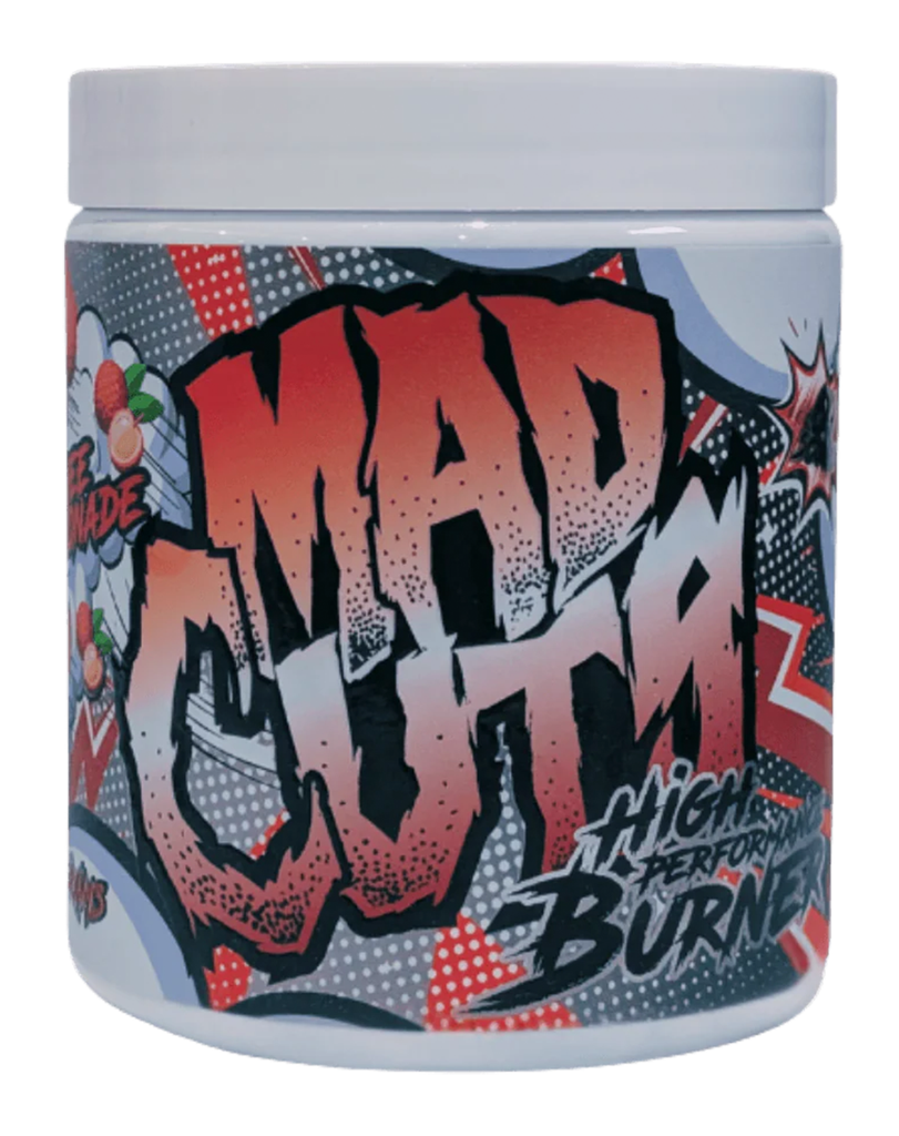 MAD Churro fat burner powder supplement white container with bold comic style branding and churro flavour design