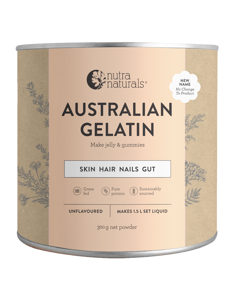 Nutra Naturals Australian Gelatin unflavoured 300g powder, grass-fed protein for skin, hair, nails and gut