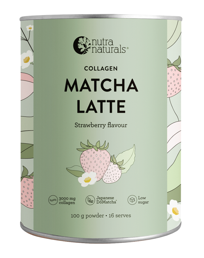 Strawberry matcha latte collagen blend by Nutra Naturals, 100g Japanese DoMatcha supplement mix