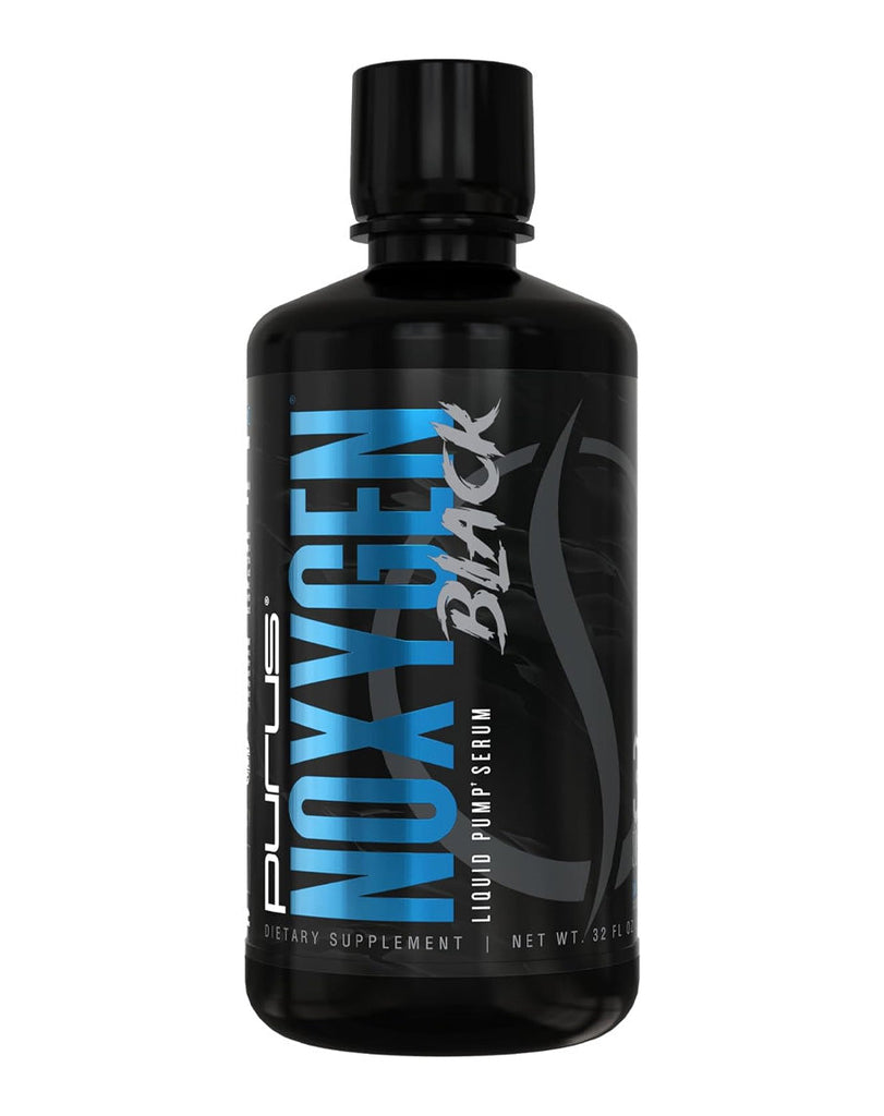 Purus NOxygen Black Liquid Pump Serum in black bottle with blue and grey text:::48776019214563