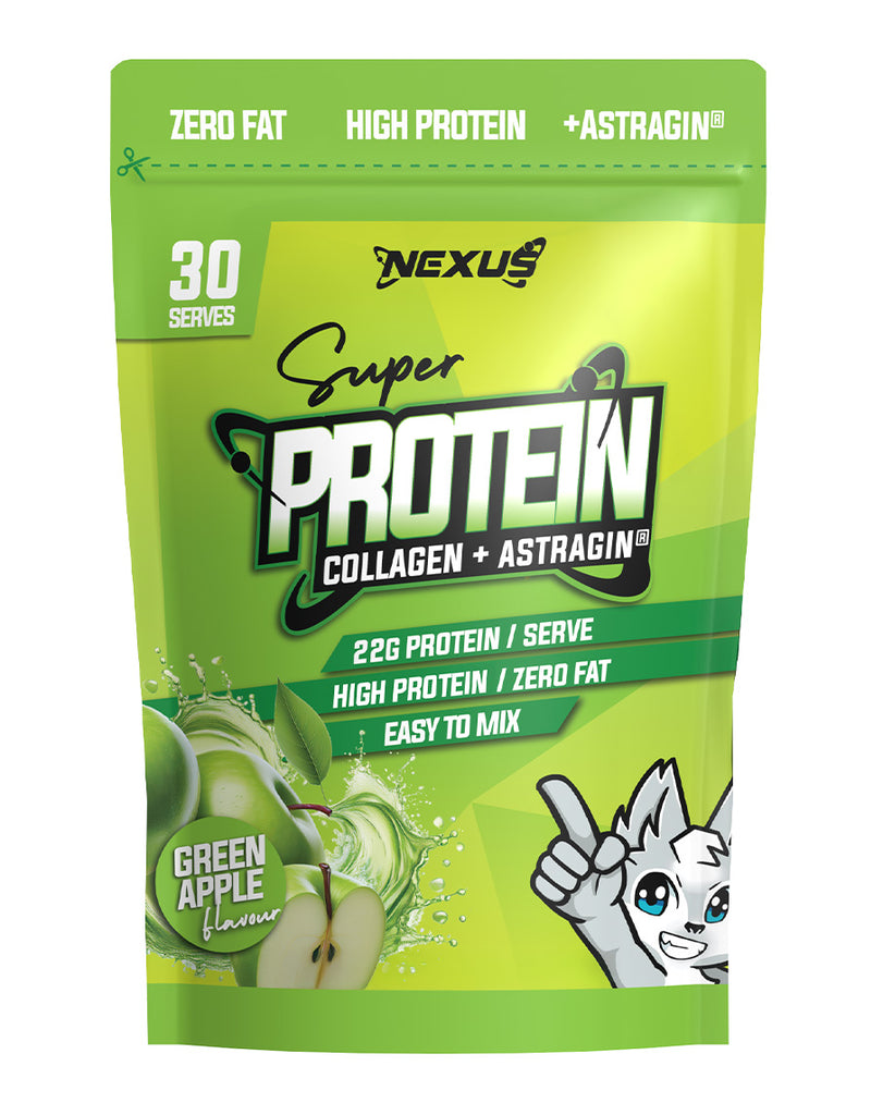 Green apple Nexus Super Protein powder, collagen blend with AstraGin, high protein, zero fat, 30 serves