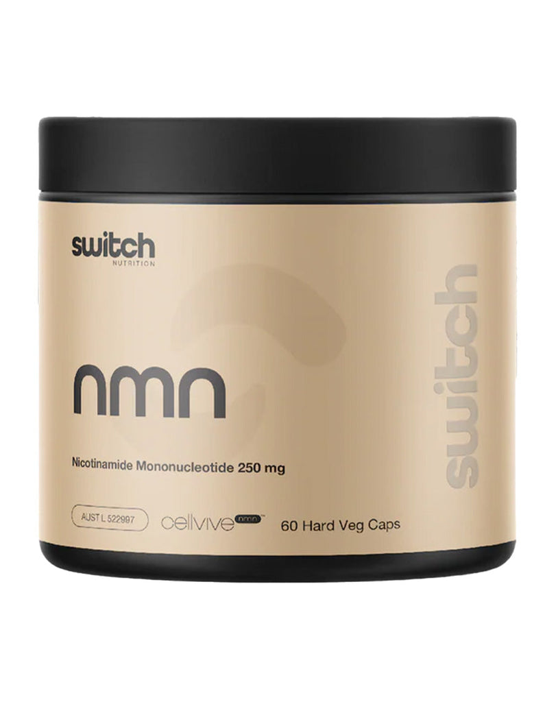Switch Nutrition NMN 250mg supplement, 60 veg caps tub, nicotinamide mononucleotide longevity support formula