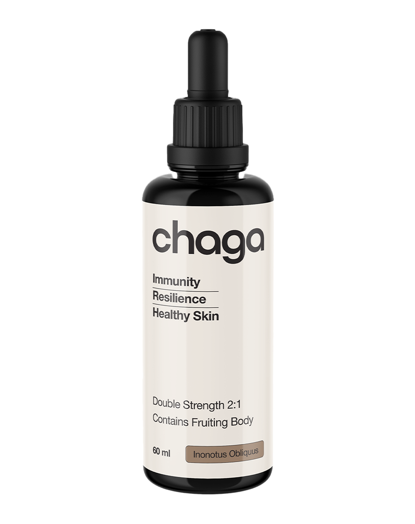 Chaga mushroom liquid extract 60ml black dropper bottle, healthy skin and immunity formula