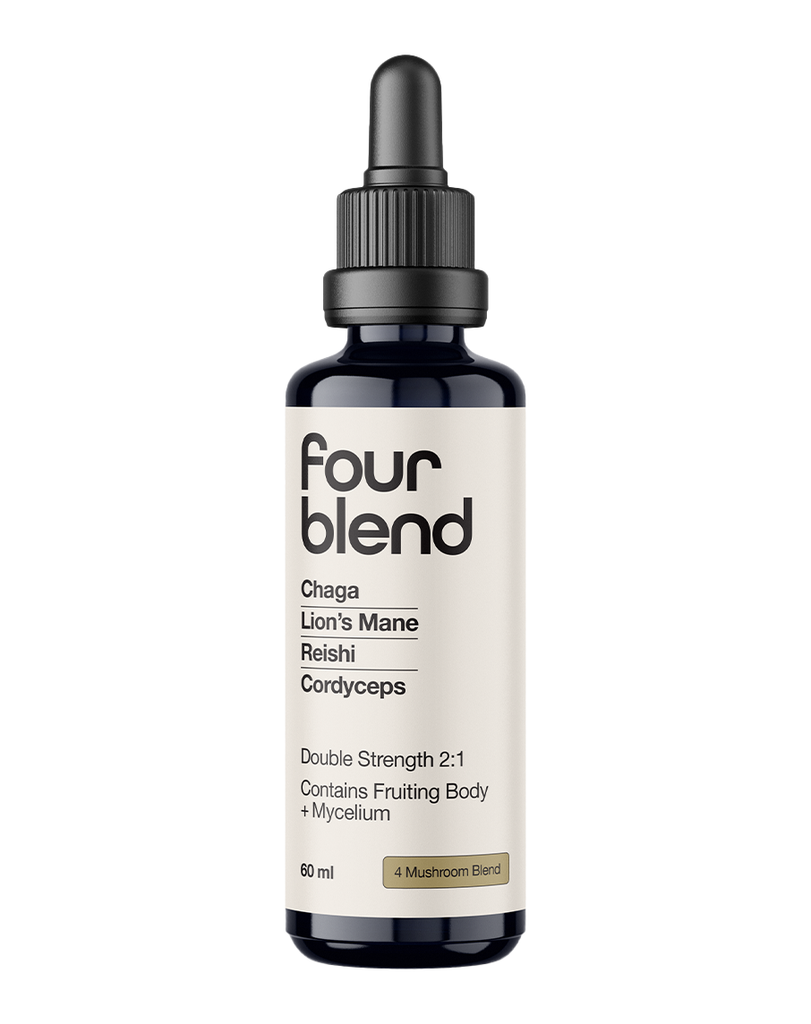 Four blend 4 mushroom blend liquid supplement 60 ml, double strength 2:1 with fruiting body and mycelium