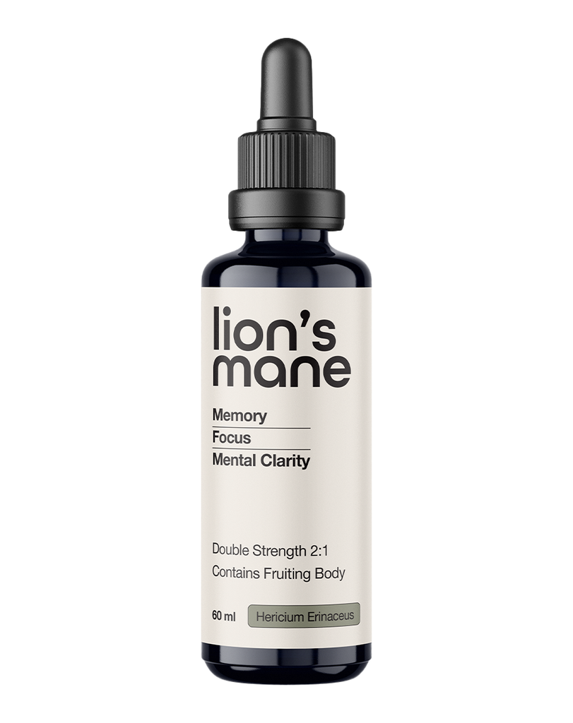 Hericium erinaceus lion’s mane supplement 60ml glass dropper, double strength brain health formula