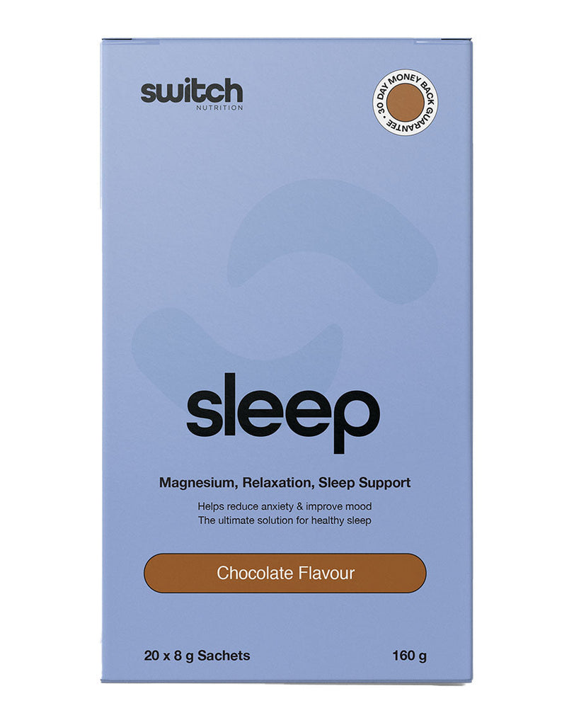 Chocolate Sleep supplement by Switch Nutrition, 160g pack promoting relaxation and better sleep