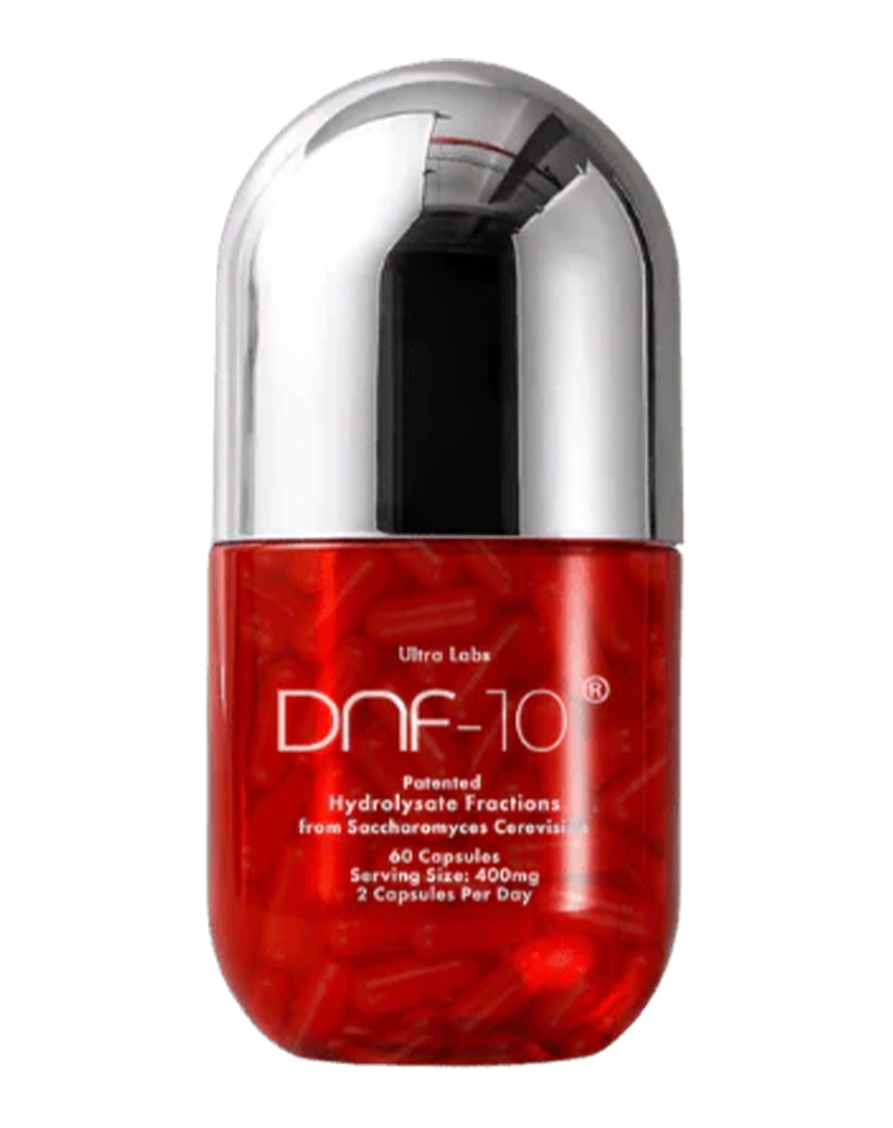 DNF-10 by Ultra Labs, 60 capsule dietary supplement in translucent red container with chrome cap