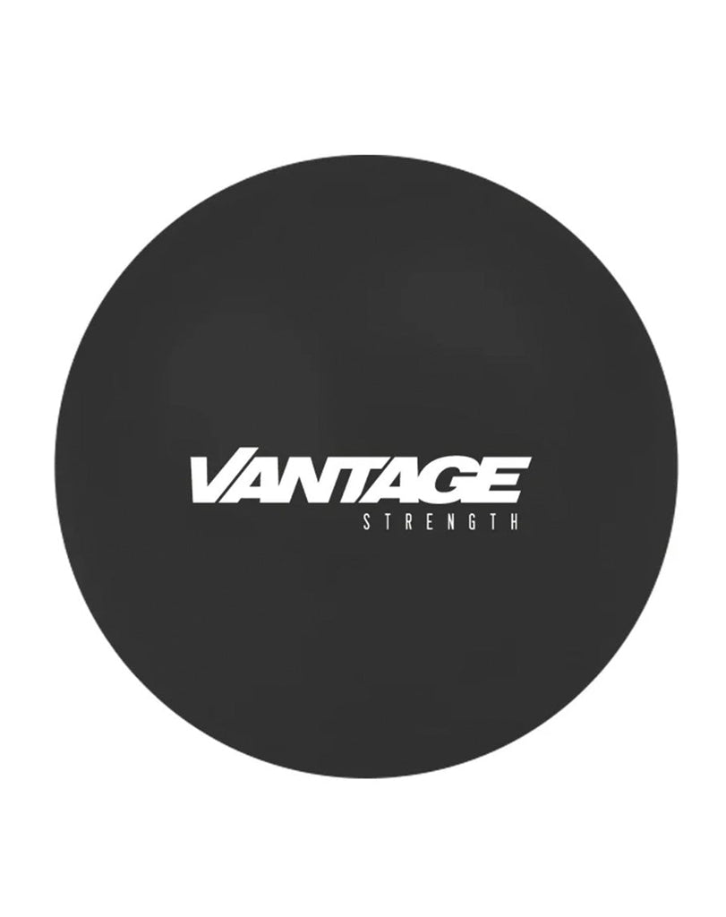 Vantage Strength black core training ball with white logo text in centre
