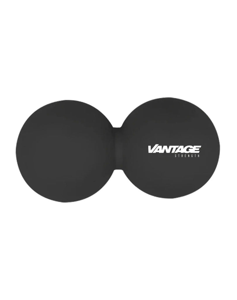 Peanut-shaped mobility ball by Vantage Strength in matte black with printed white label