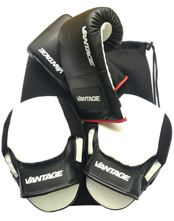 Boxing Gloves and Focus Pad Training Kit by Vantage Strength